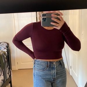 Burgundy long sleeve crop top from Aritzia